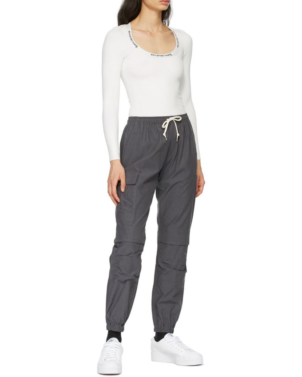 Alexander Wang White Logo-Print Long-Sleeved Top