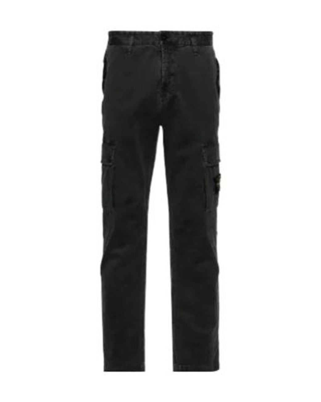 Stone Island Black Logo Patch Straight Leg Pants for men