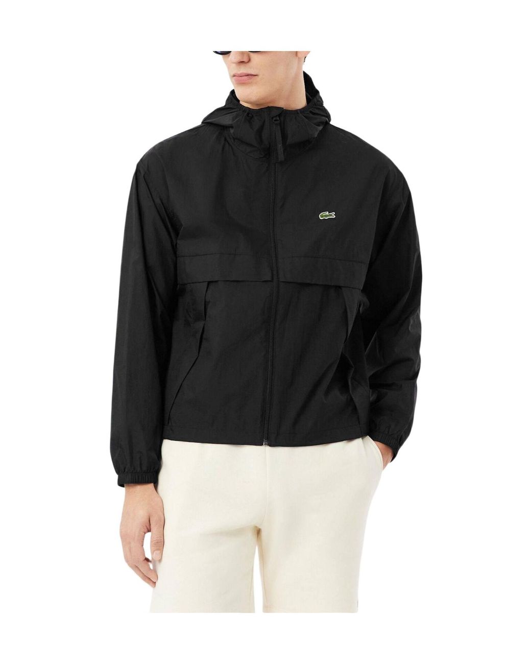 Lacoste Black Solid Color Windbreaker for men