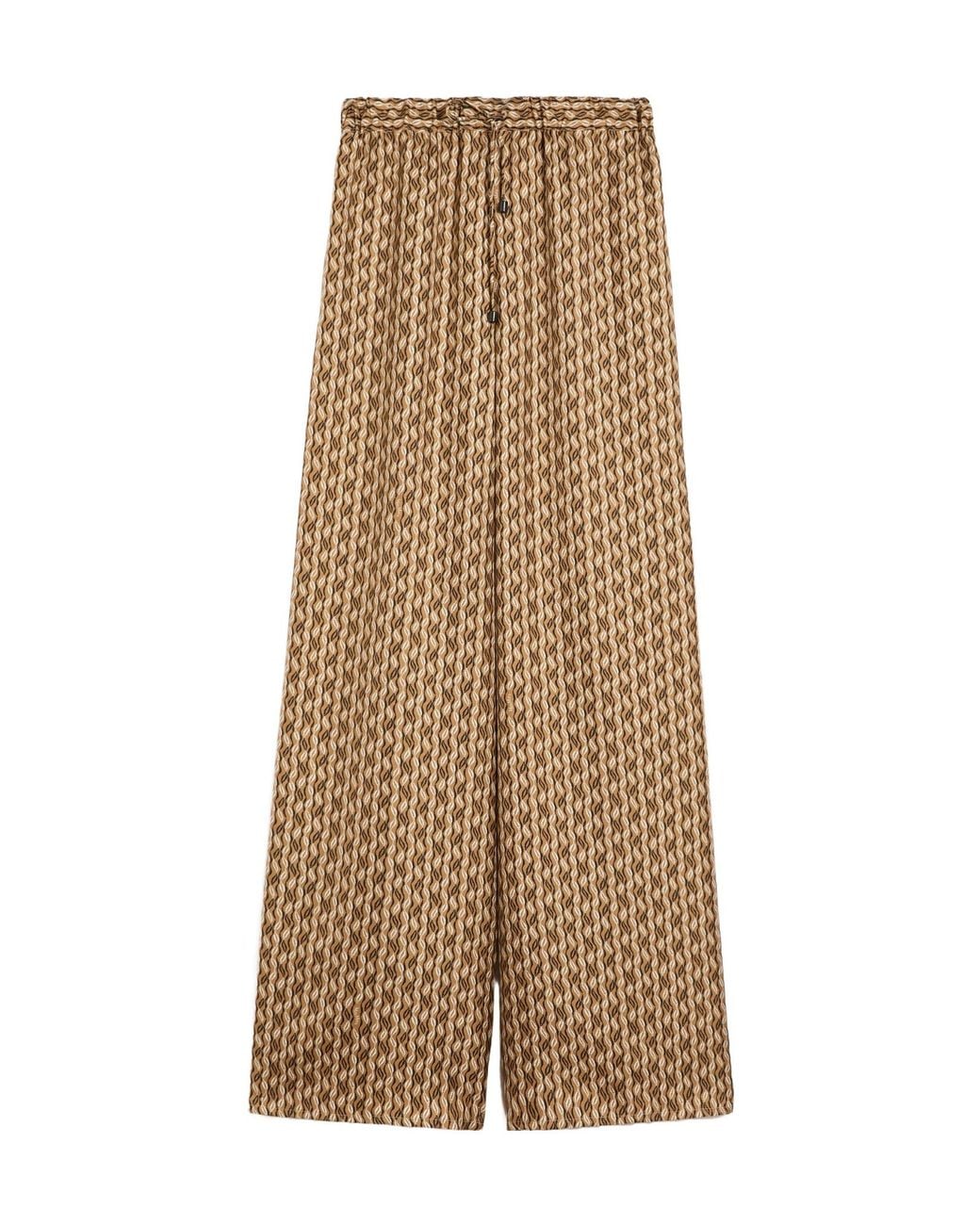 Max Mara Natural Silk Printed Drawstring Trousers