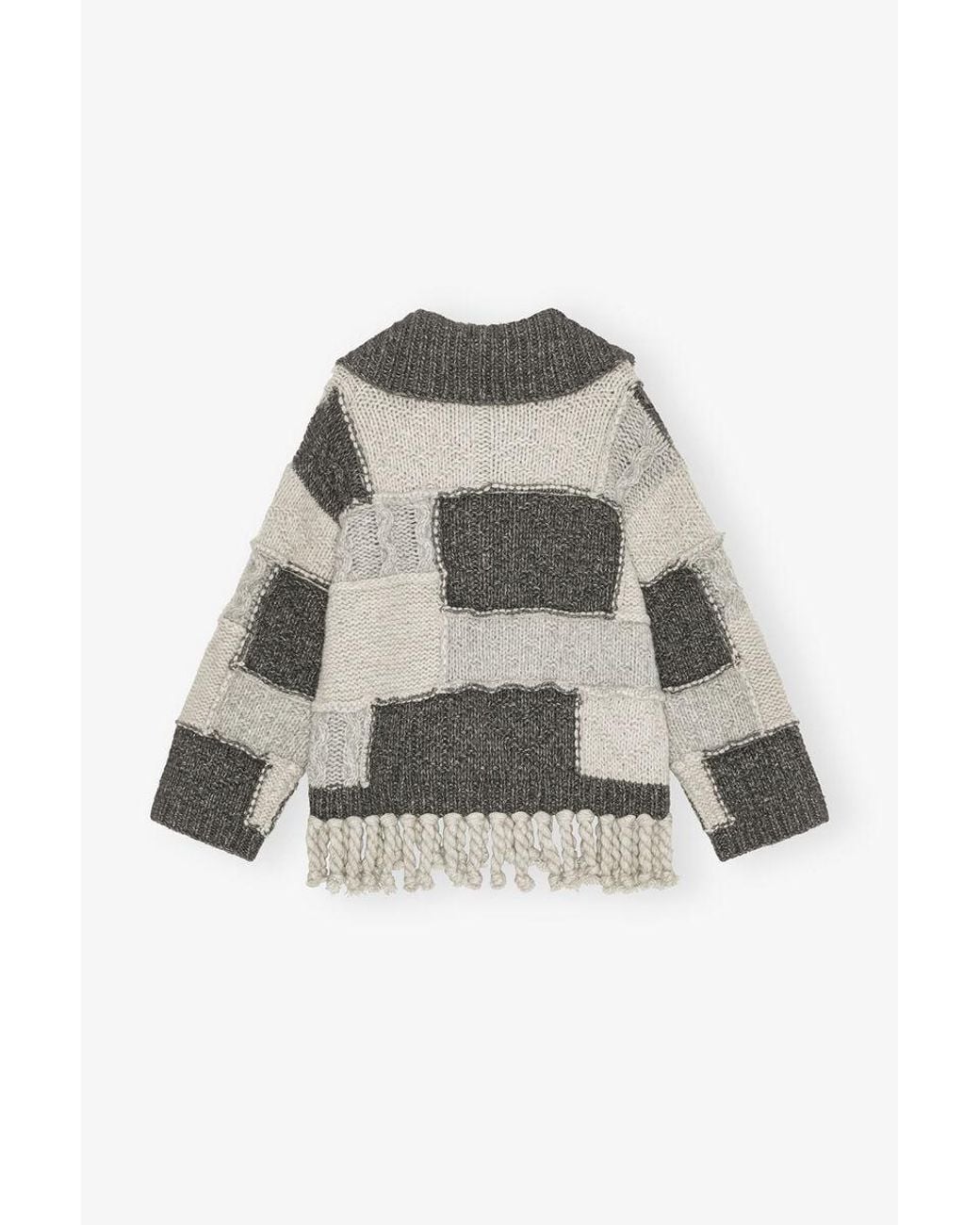 Ganni Gray Patchwork Fringe Jumper