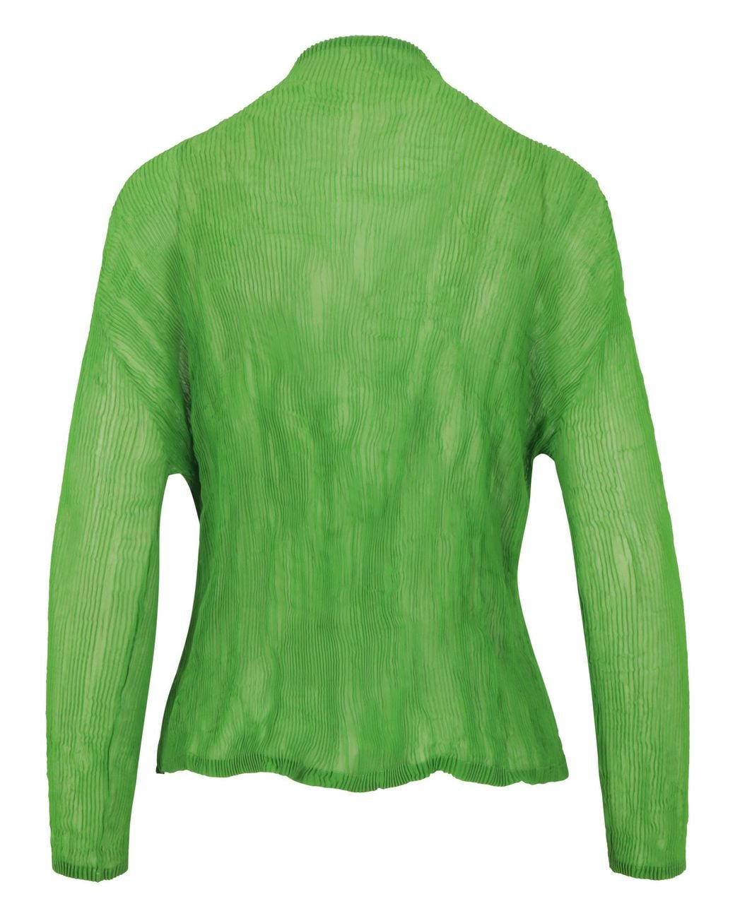 Issey Miyake Green Chiffon Twist 1 Pleated Zip Cardigan