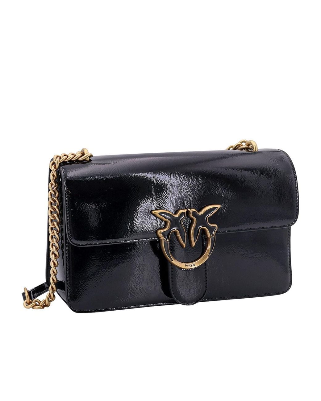 Pinko Black Love Birds Foldover Top Shoulder Bag