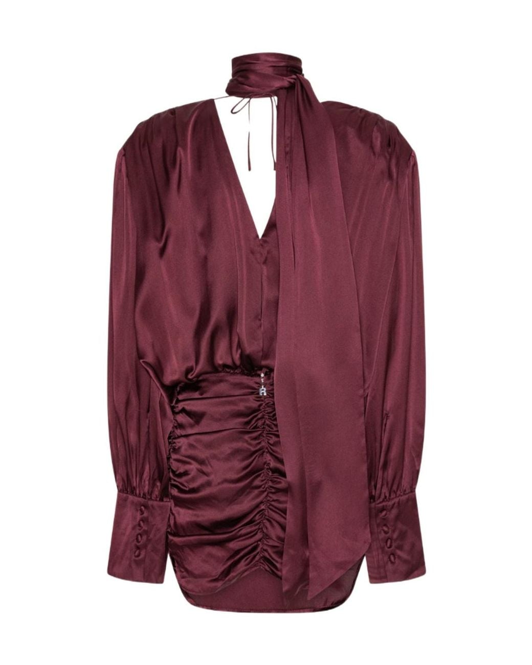 ROTATE BIRGER CHRISTENSEN Red Long-Sleeved V-Neck Dress
