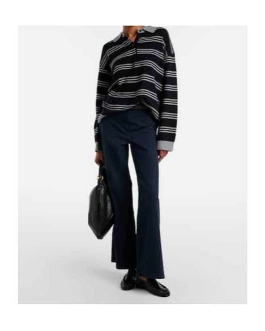 Nili Lotan Black Galvez Striped Cashmere Polo Sweater