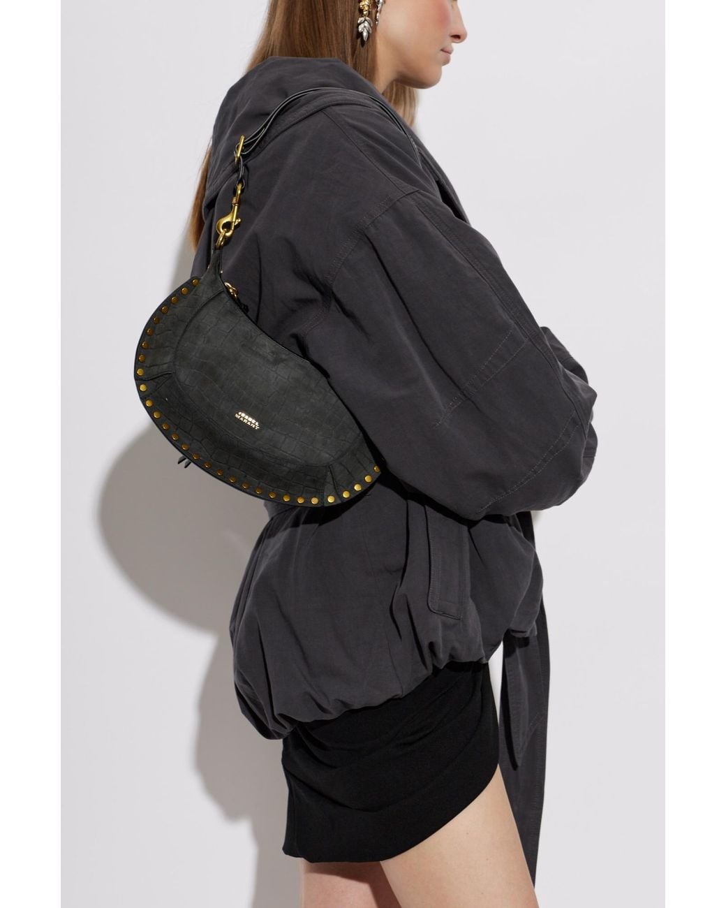 Isabel Marant Black Oskan Moon Studded Shoulder Bag