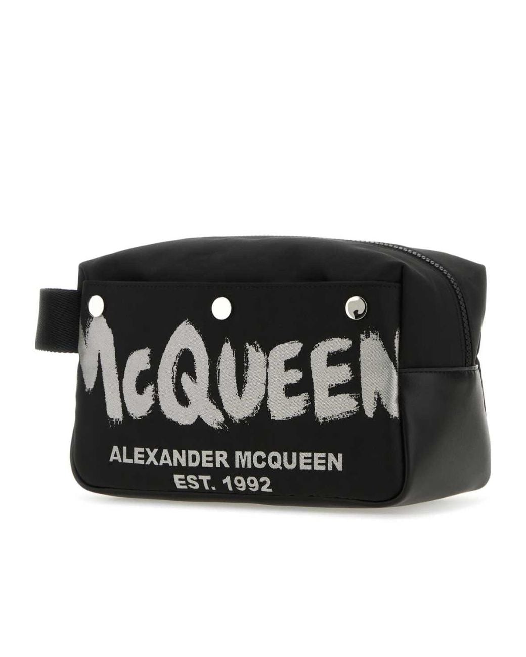 McQueen Black Logo Printed Zipped Toiletry Bag for men