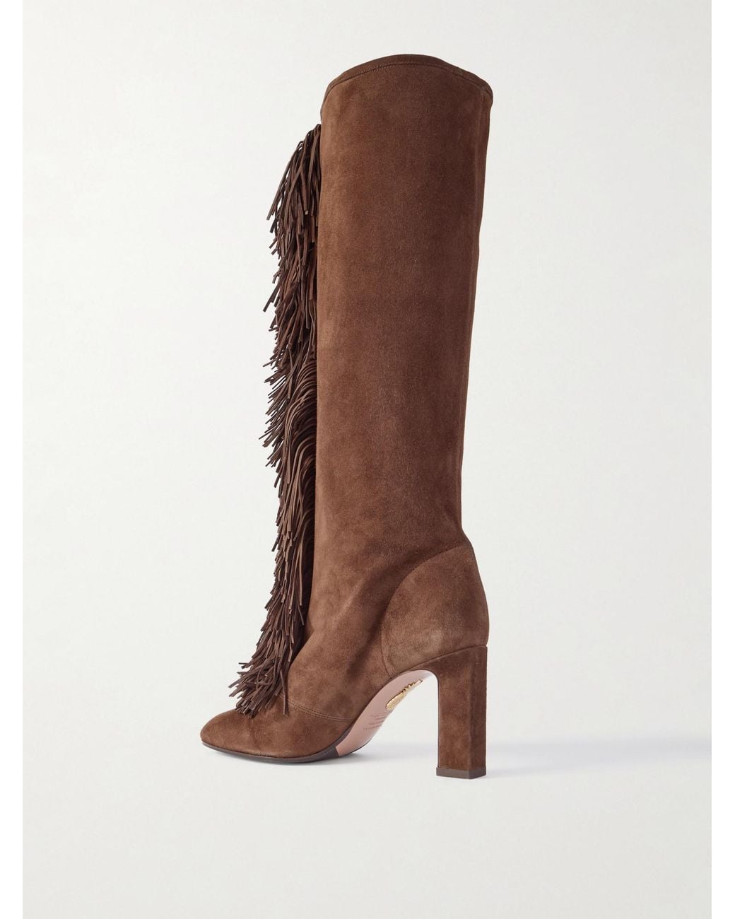 Aquazzura Brown Suede Fringe Tall Boots