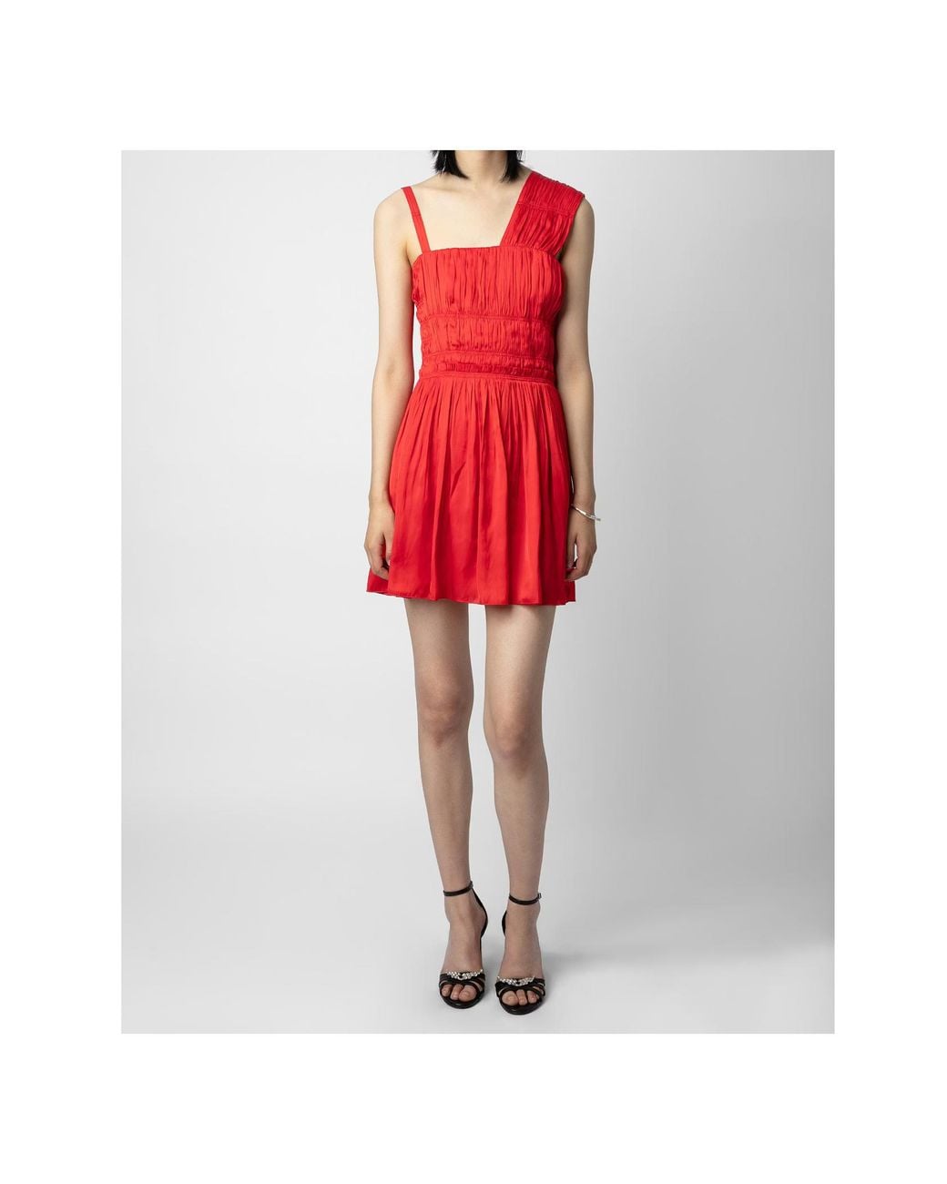 Zadig & Voltaire Red Roselie Satin Pleated Dress