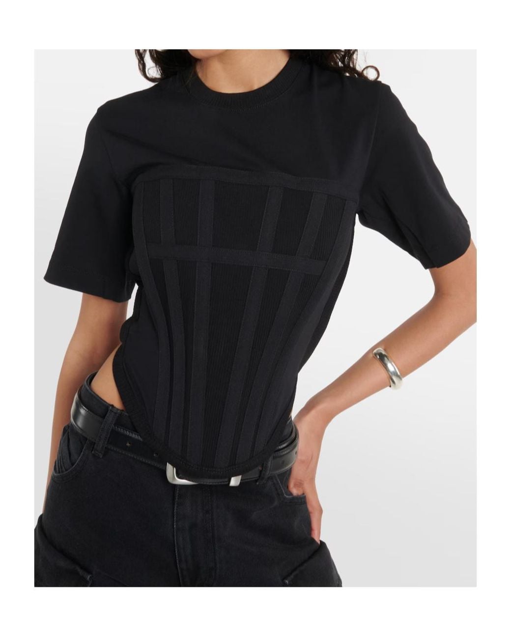 Dion Lee Black Ribbed Round-Neck T-Shirt