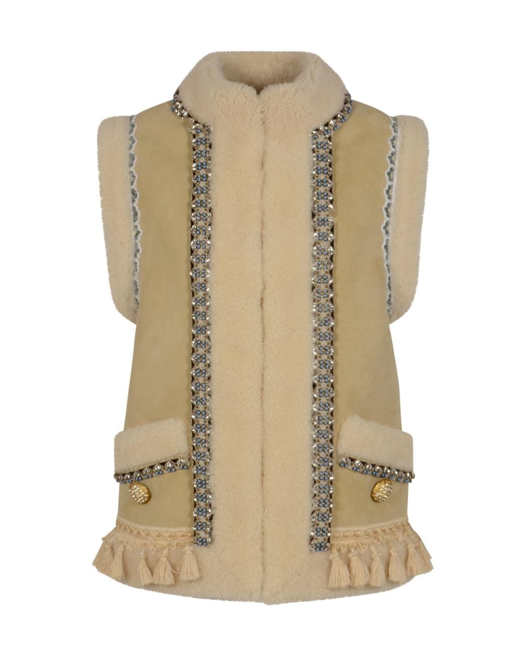 Valentino Natural Embellished Fur-Trimmed Vest