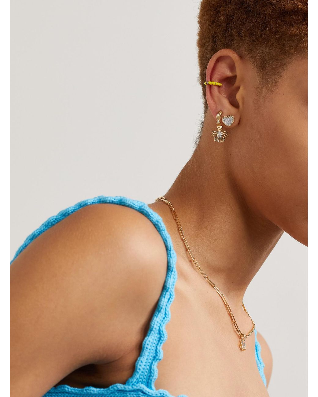 Yvonne Léon Metallic 9K Diamond Stud Earrings