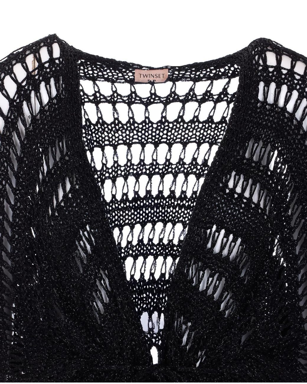 Twinset Black Fringed Crochet Knitted Top