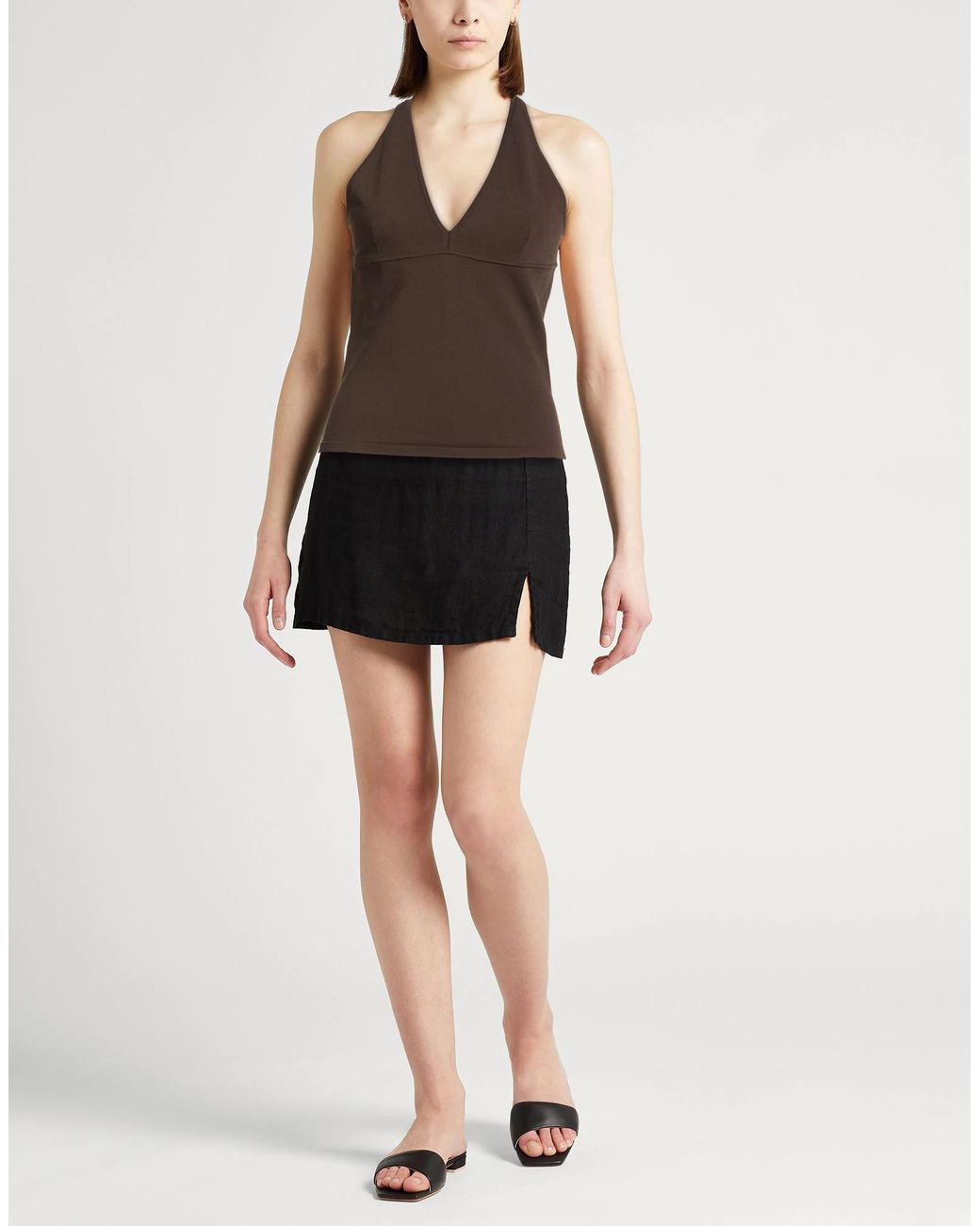 Max Mara Brown Sleeveless Solid-Colored V-Neck Knit Top