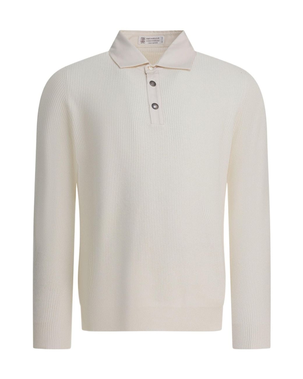 Brunello Cucinelli White English Rib Knit Twill Spread Collar Polo Shirt for men