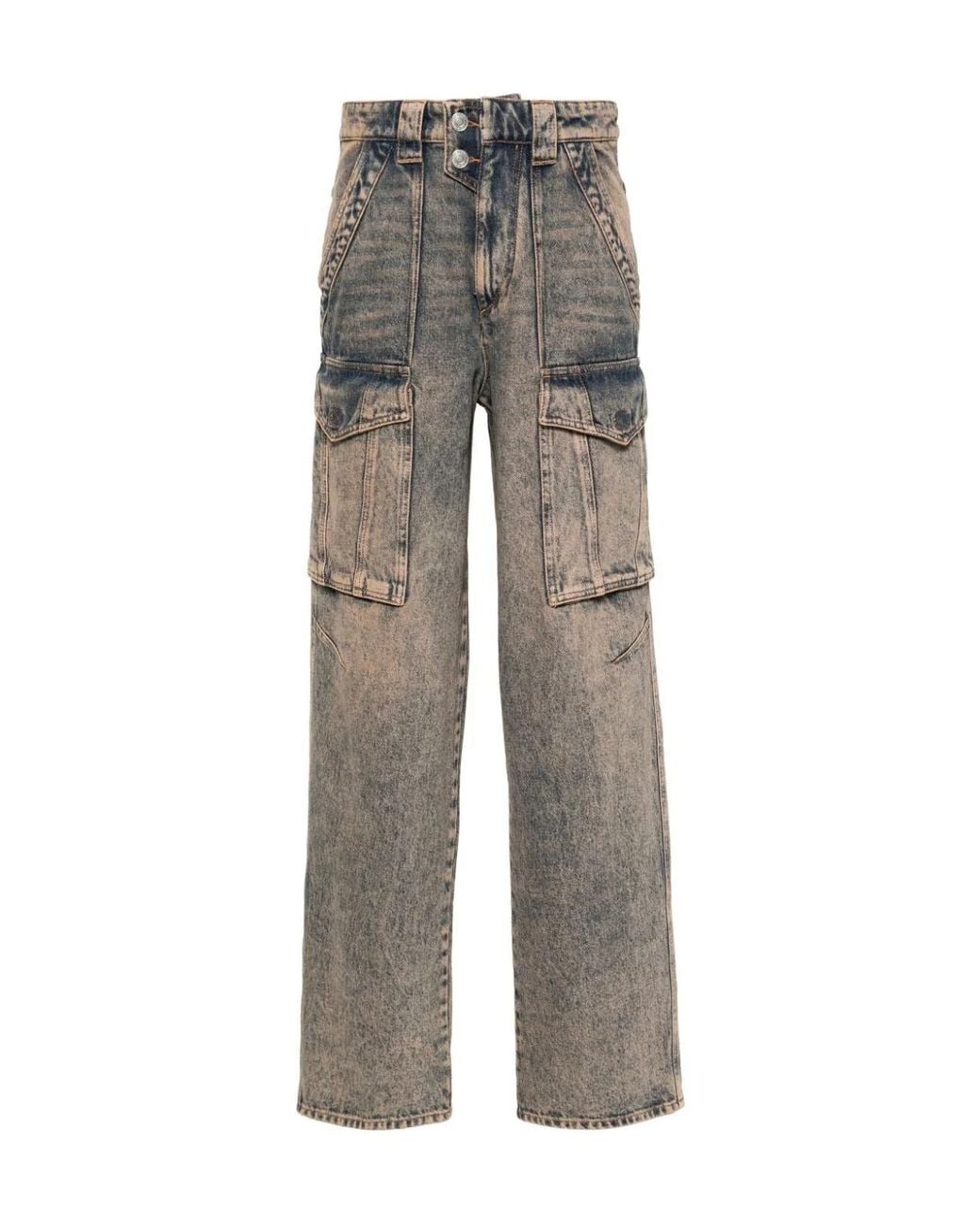 Isabel Marant Gray Isabel Marant Étoile Heilani Mid-Rise Faded-Effect Cargo Jeans
