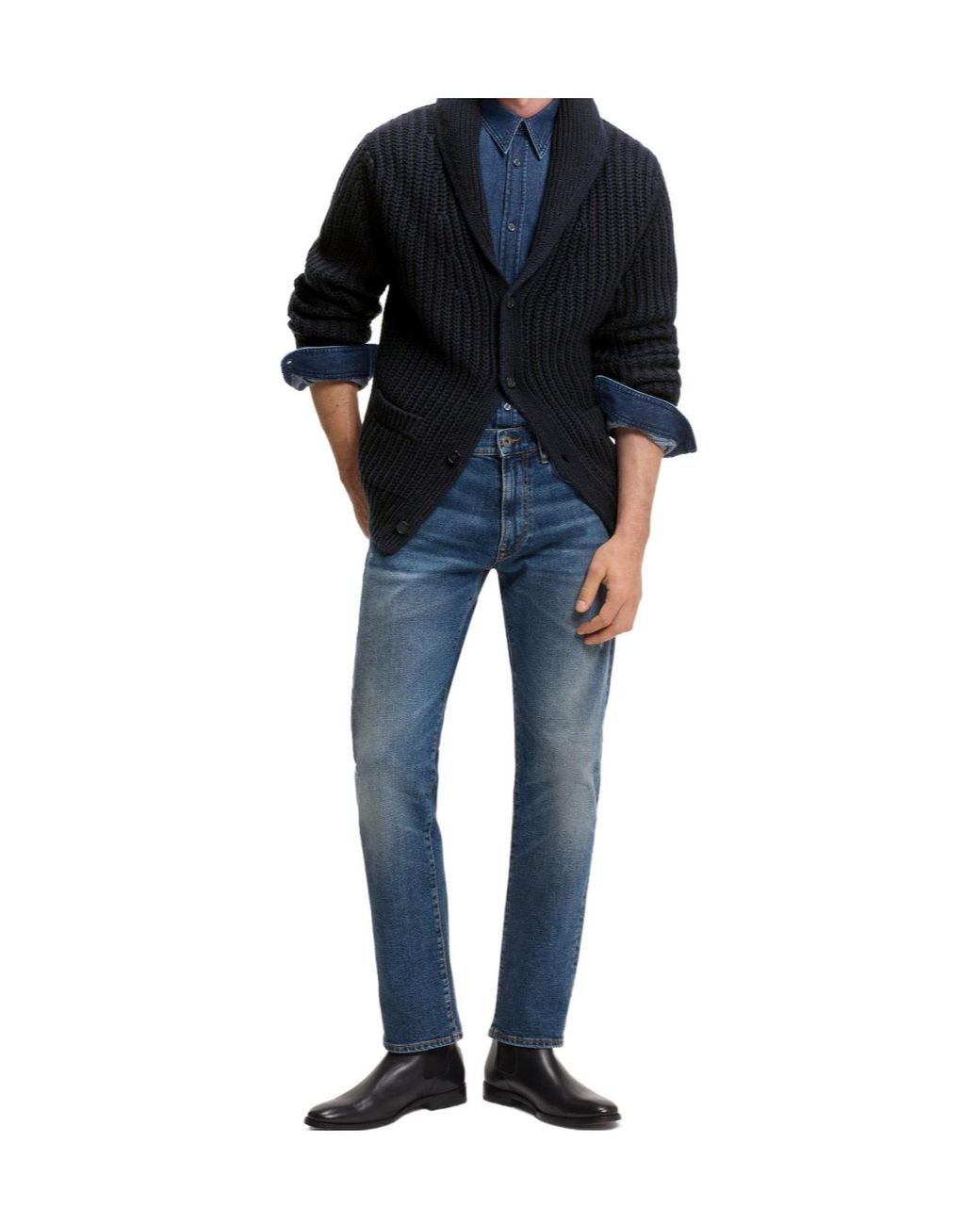 Boss Blue Shawl-Collar Thick Knit Cardigan for men