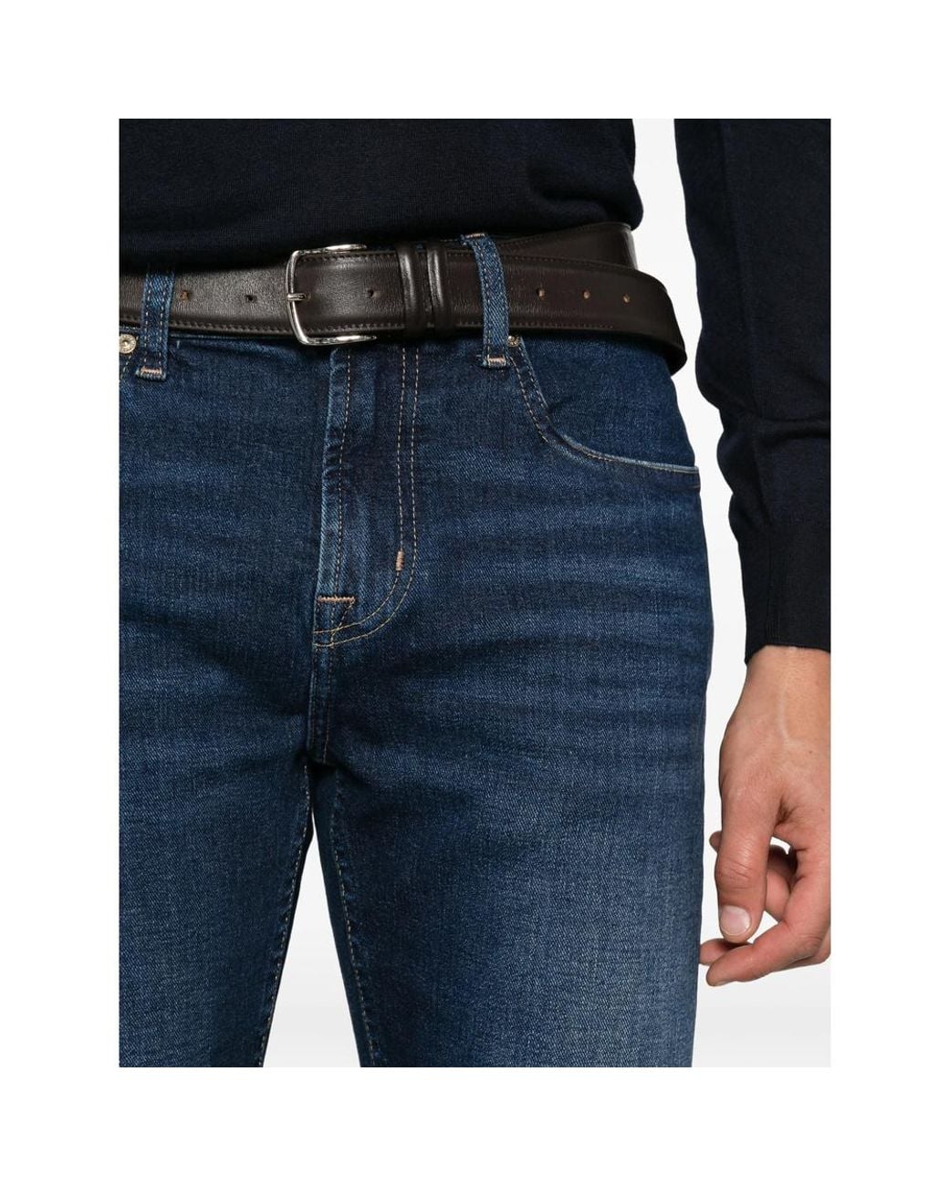 7 For All Mankind Blue Slim Tapered Jeans for men