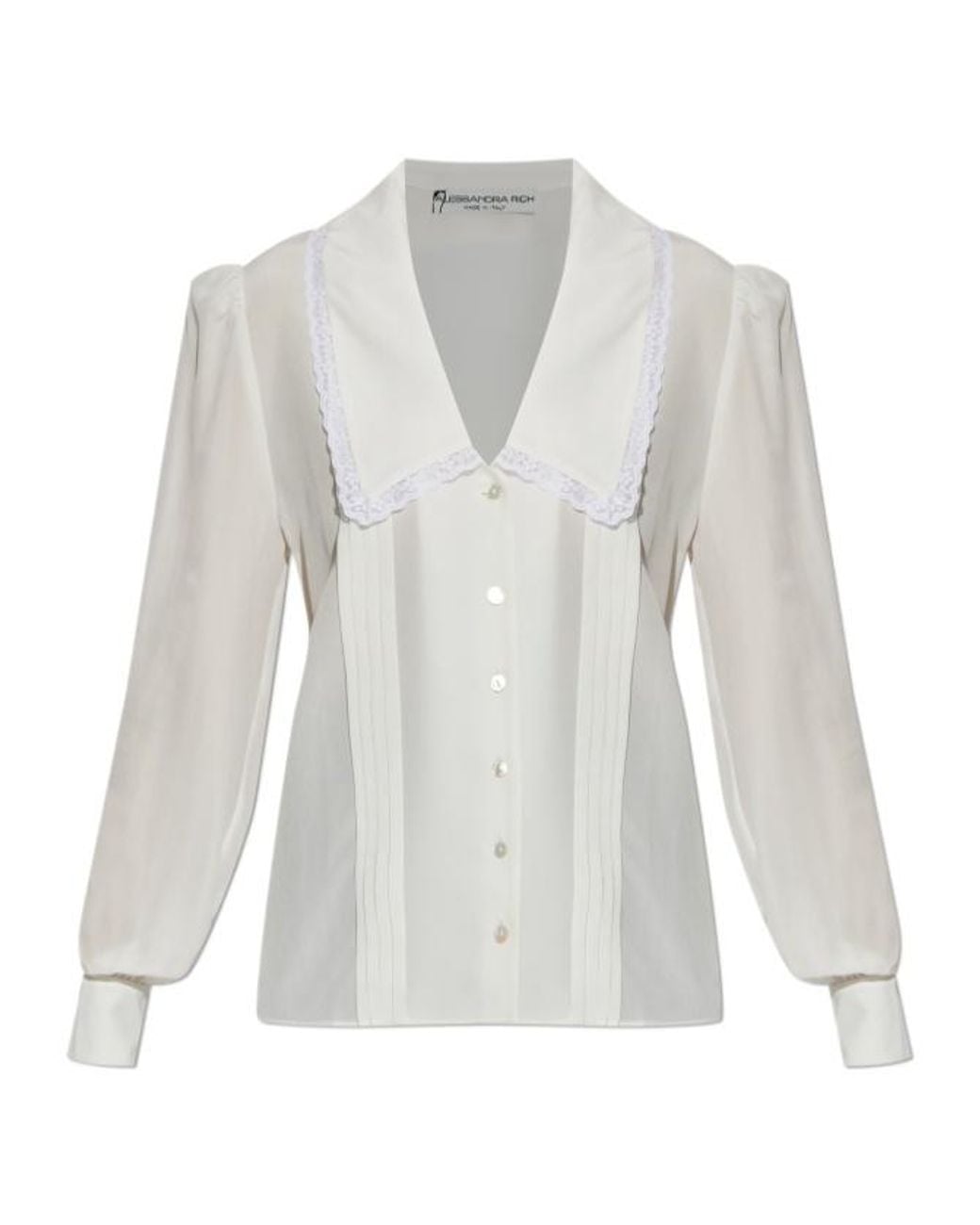 Alessandra Rich White Lace-Trimmed Pleated Blouse