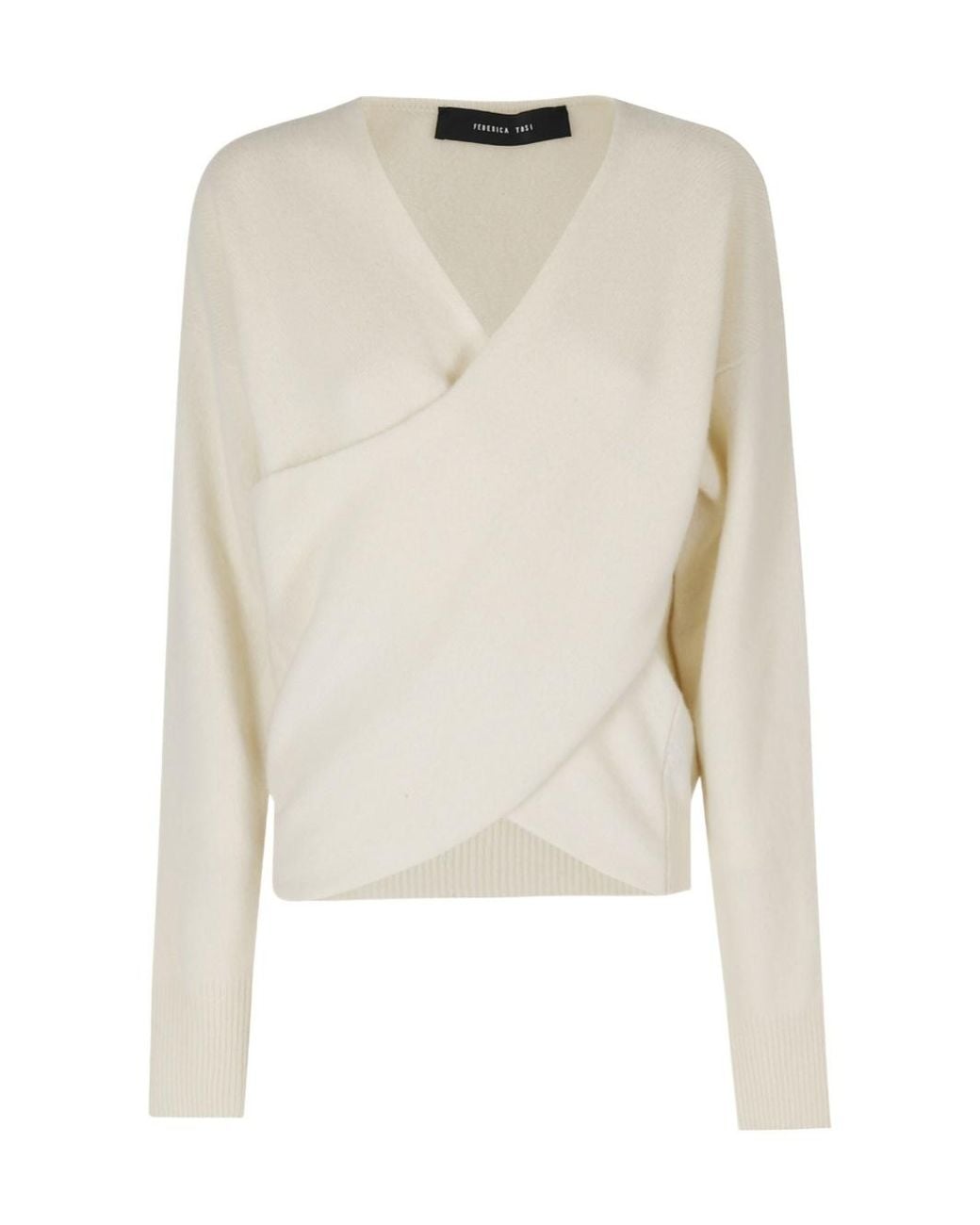 FEDERICA TOSI White Wrap V-Neck Knitted Top