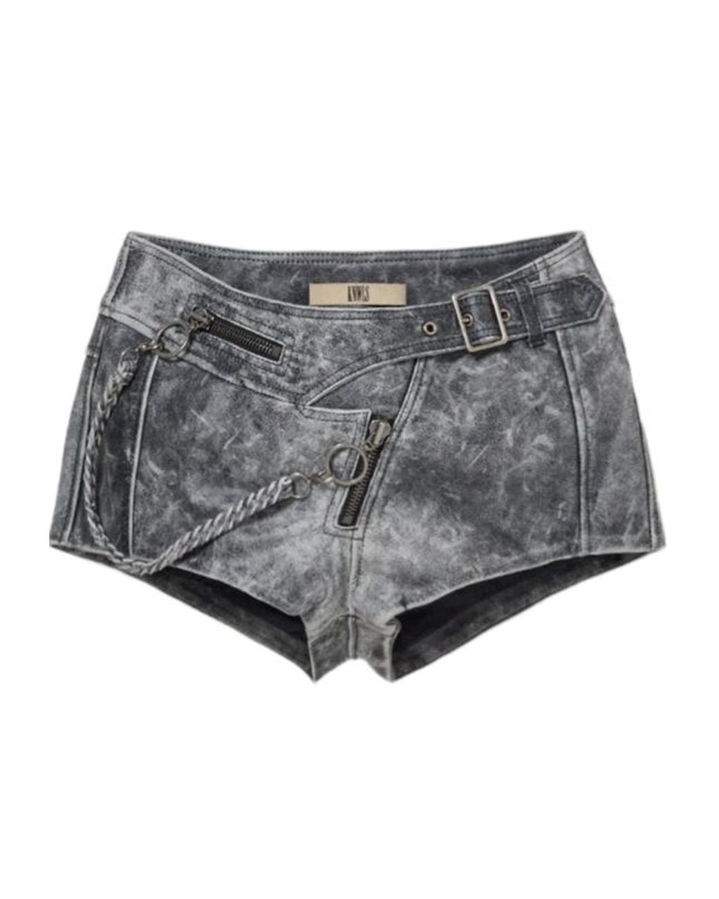 KNWLS Gray Distressed-Effect Chain-Detail Shorts