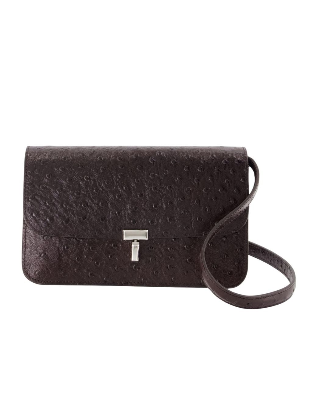 Totême Black T-Lock Ostrich-Effect Leather Crossbody Bag