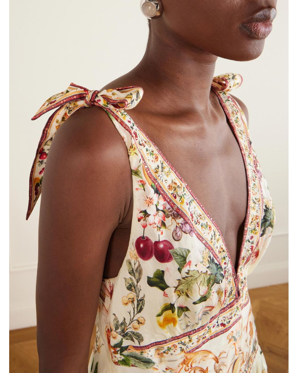 Camilla Metallic Printed Embellished Linen And Silk-Blend Maxi Dress