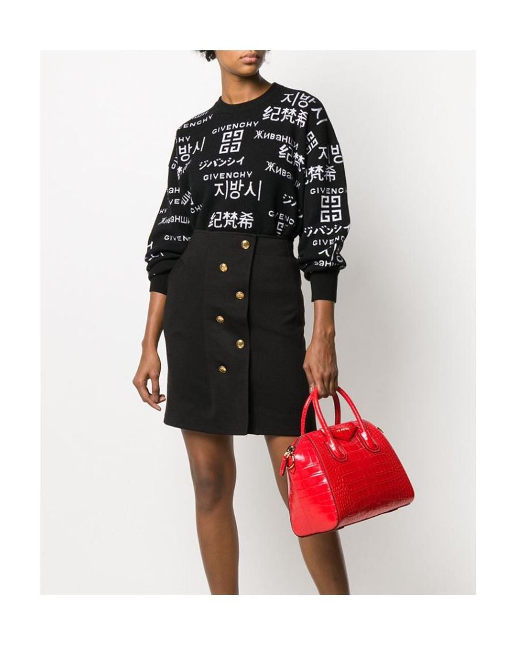 Givenchy Black Cropped Translational Print Jumper