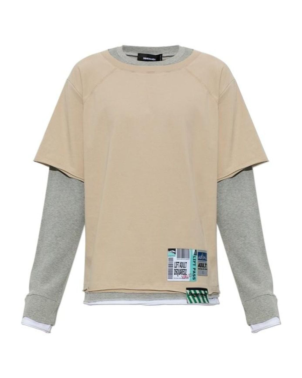 DSquared² White Layered Patch Long Sleeve T-Shirt for men