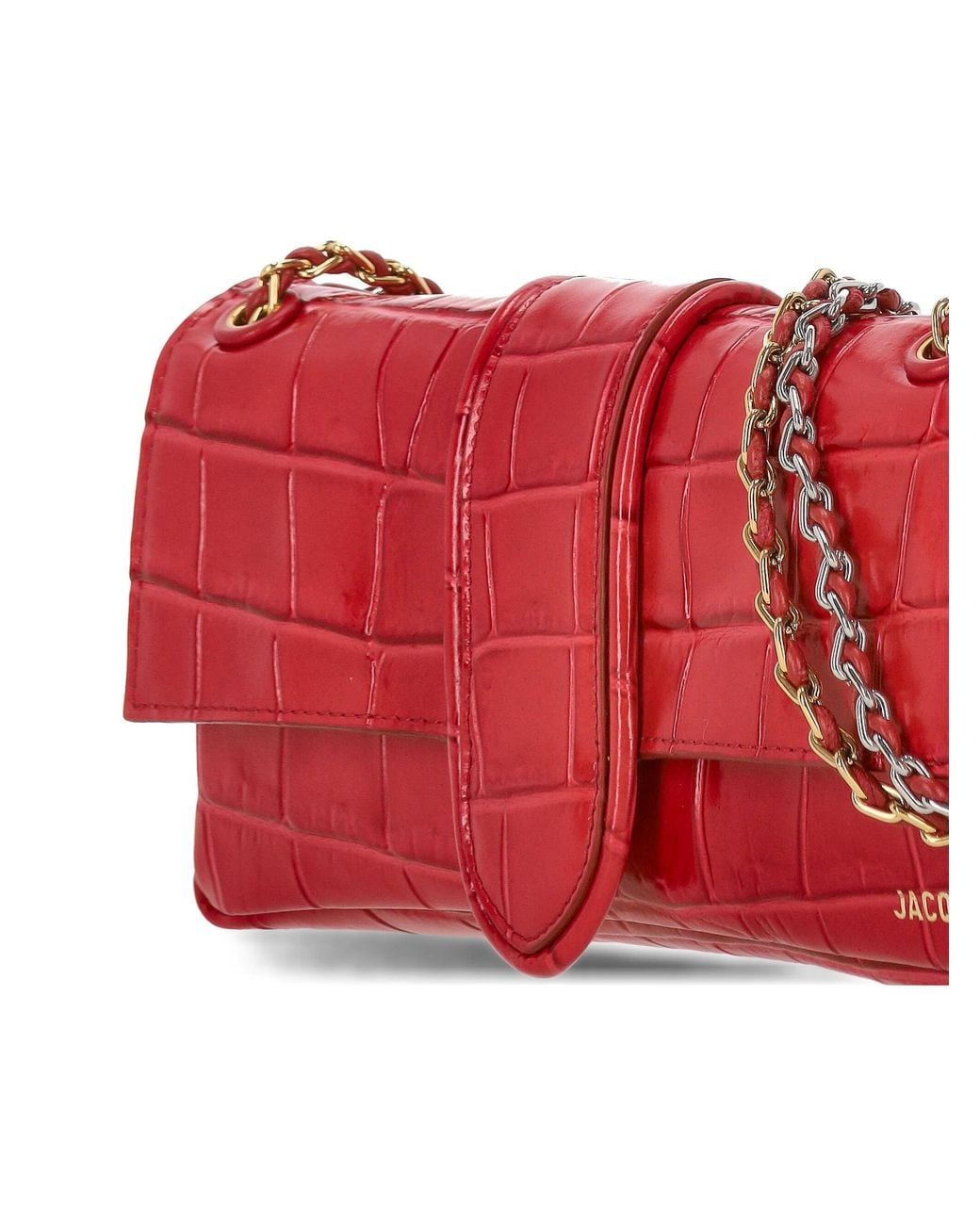 Jacquemus Red Croc-Embossed Chain Shoulder Bag