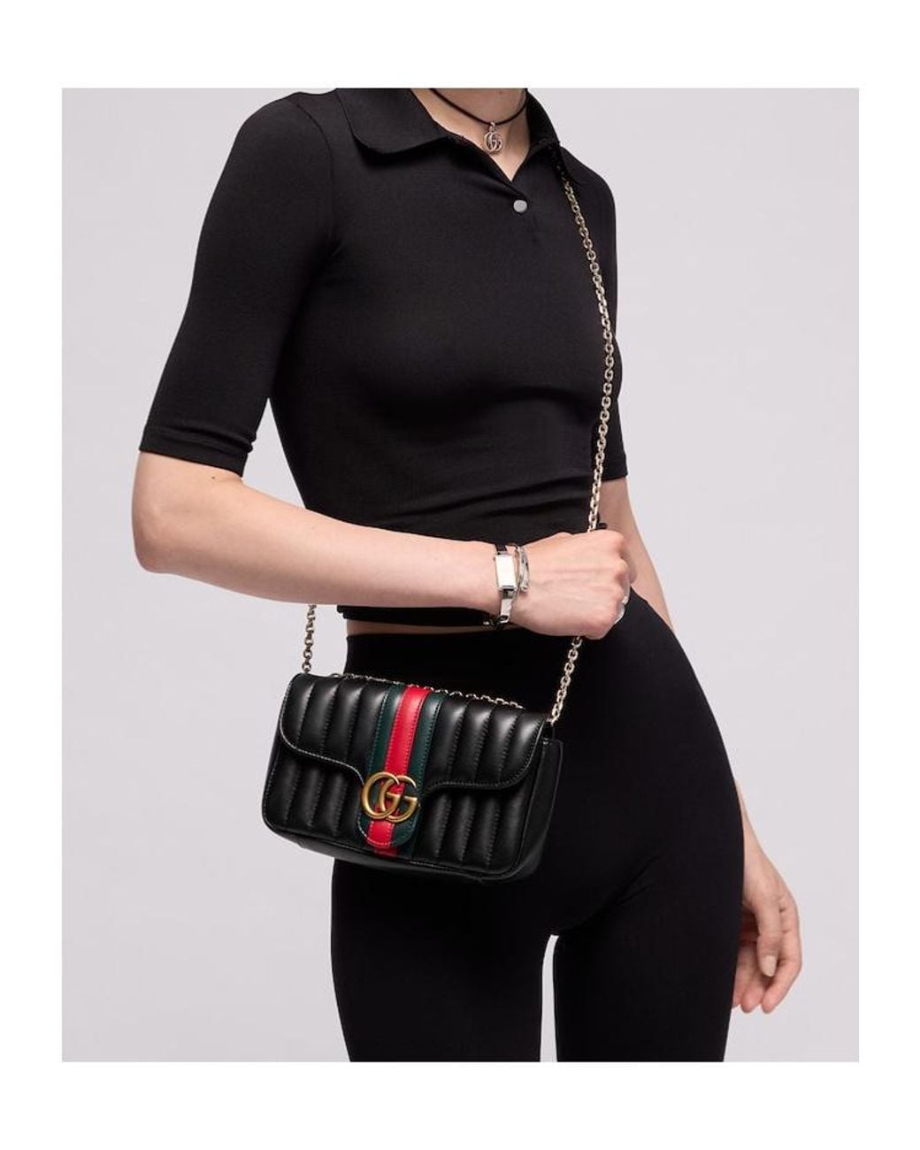 Gucci Black Jetset Gg Marmont Small Shoulder Bag