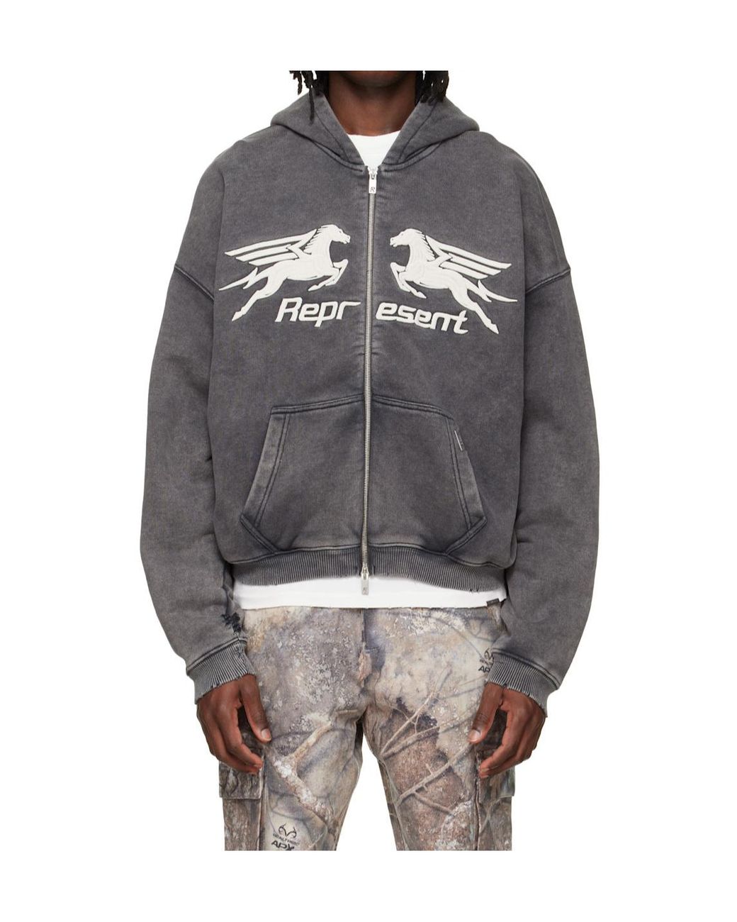 Represent Gray Pegasus Zip-Up Hoodie for men
