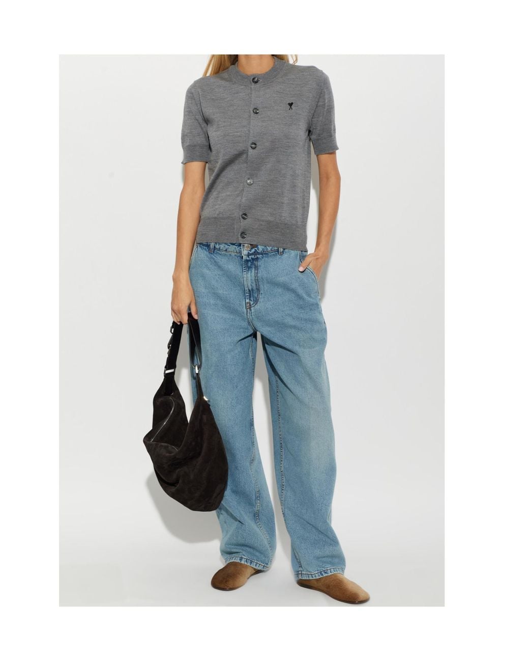 AMI Gray Ami Ami De Coeur Short-Sleeved Cardigan