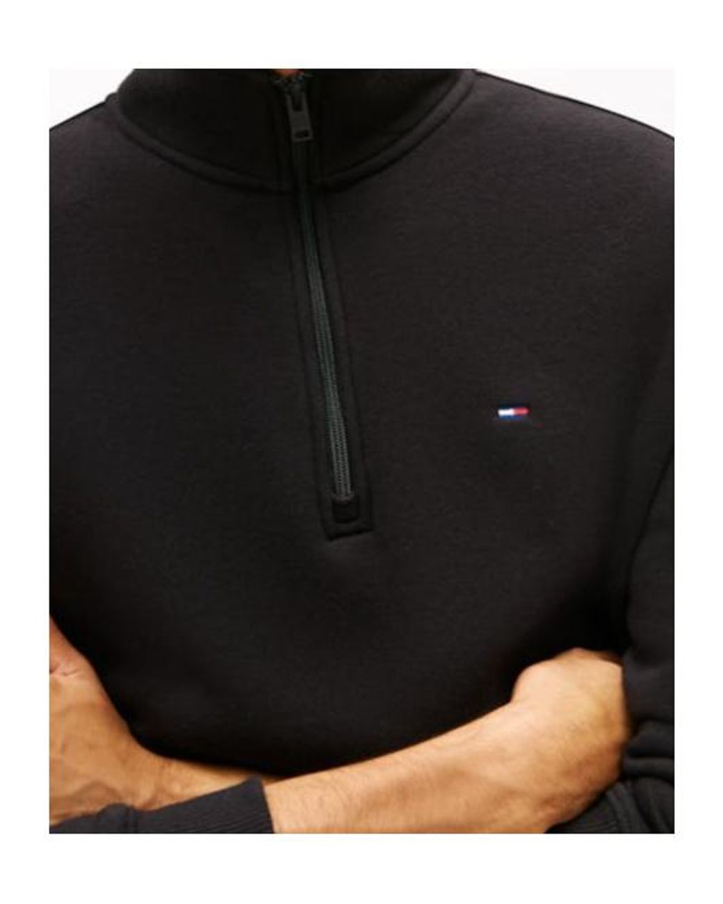 Tommy Hilfiger Black Quarter-Zip Logo-Embroidered Sweater for men