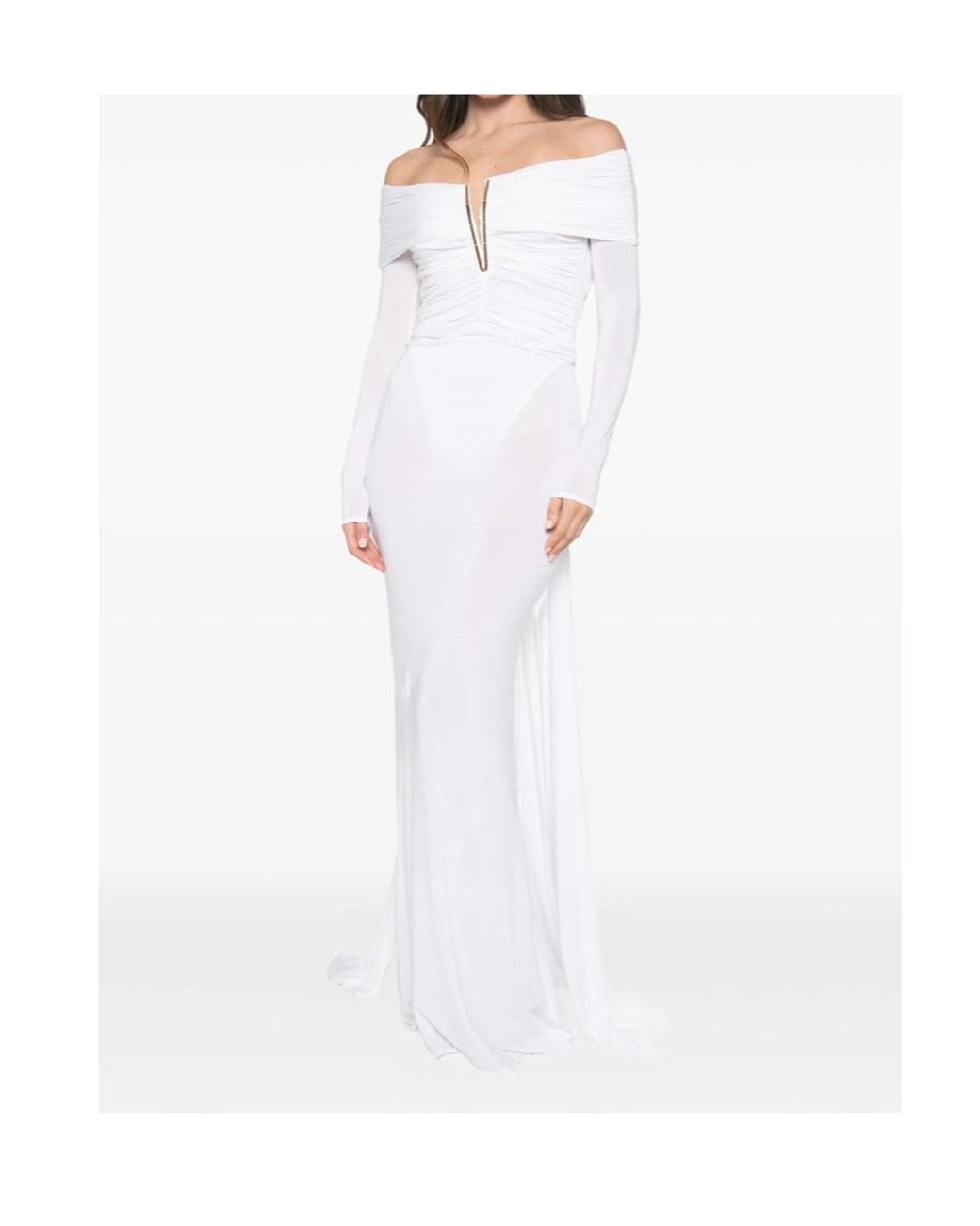 Elisabetta Franchi White Off-The-Shoulder Ruched Maxi Dress