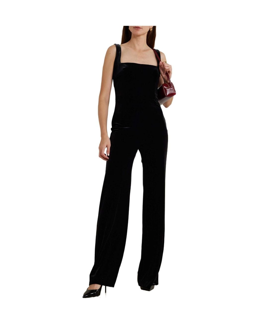 Galvan Black Vesper Satin-Trimmed Velvet Jumpsuit