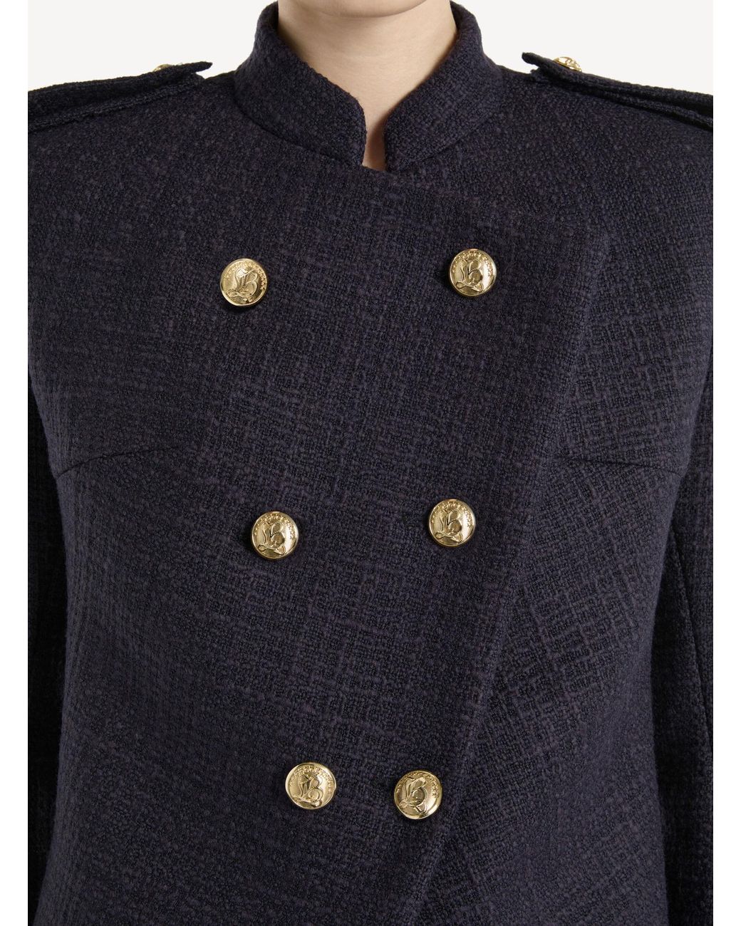 Balmain Blue Tweed Structured Double-Breasted Blazer