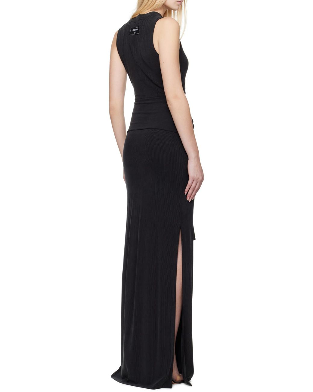Balmain Black Cut Out Detailed Ribbed Maxi Dress