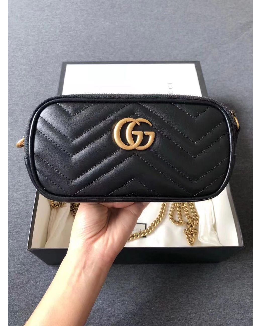 Gucci Black Gg Marmont Mini Chain Bag