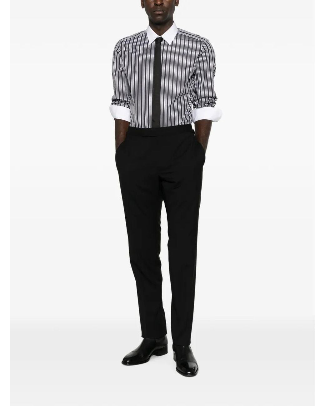 Tom Ford Blue Contrast Collar Striped Shirt for men