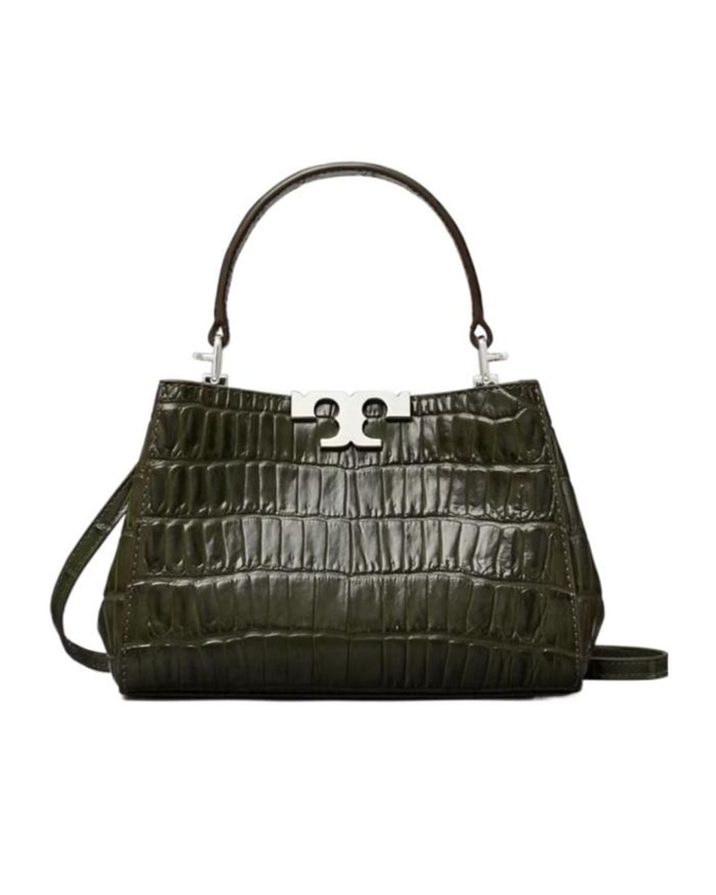 Tory Burch Black Mini Eleanor Croc-Embossed Satchel