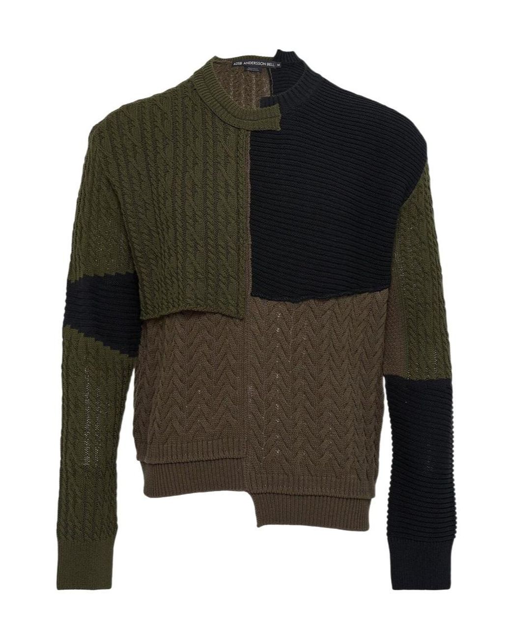 ANDERSSON BELL Green Patchwork Asymmetric Crew Neck Sweater