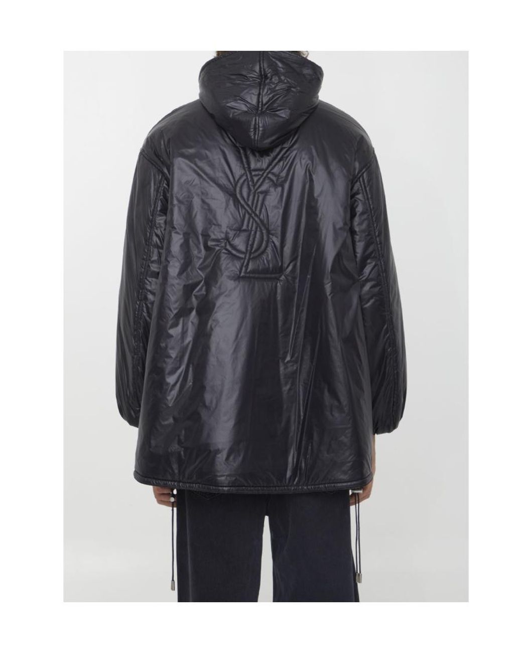Saint Laurent Gray Saint Logo Embossed Drawstring Jacket for men