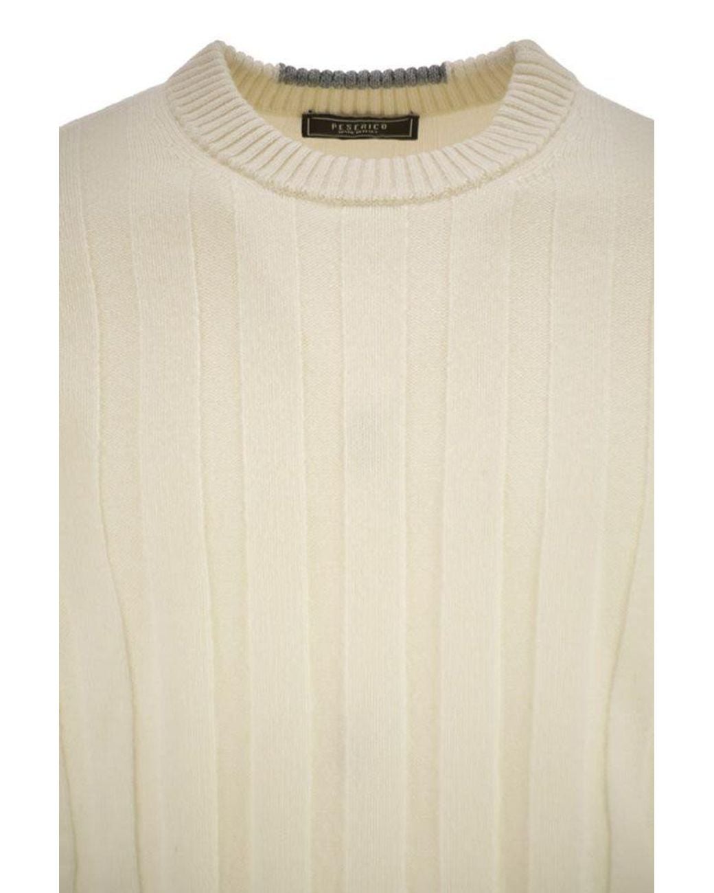 Peserico White Ribbed Crew-Neck Sweater for men