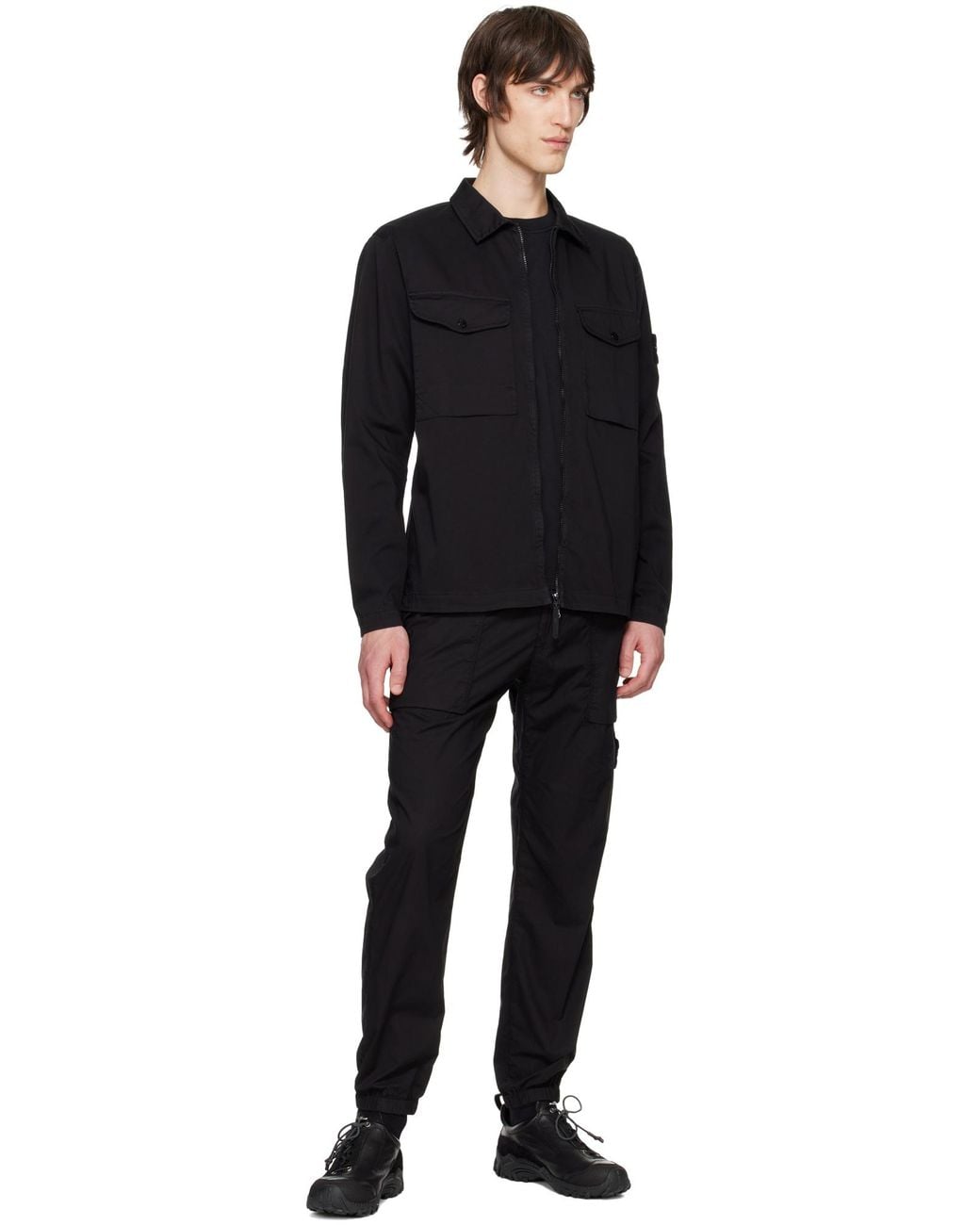 Stone Island Black Logo Patch Elastic Waist Trousers for men