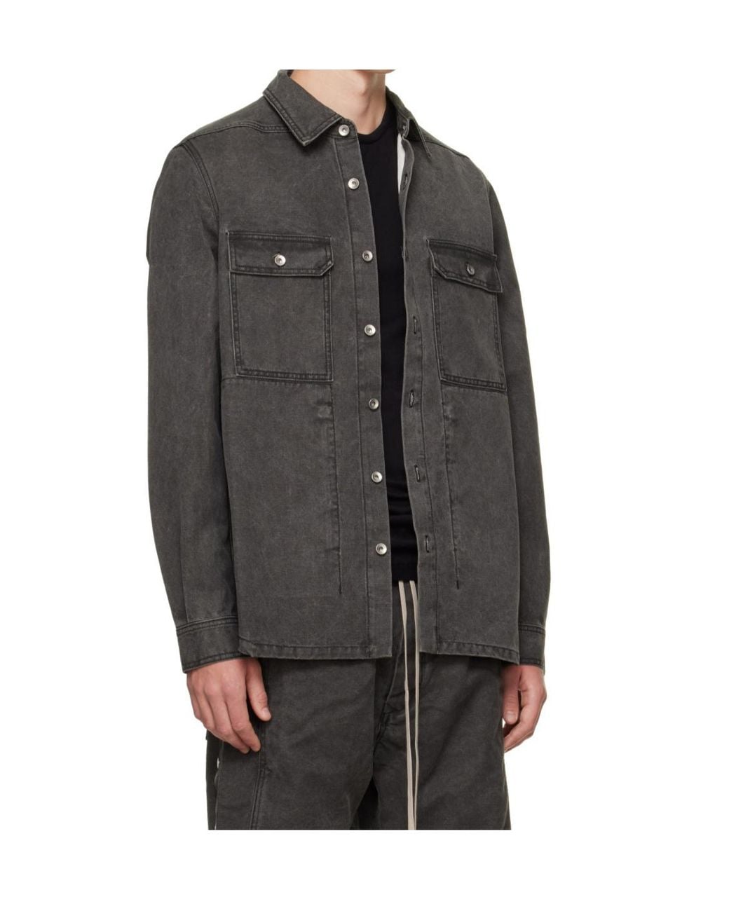 Rick Owens Gray Long-Sleeve Denim Shirt for men