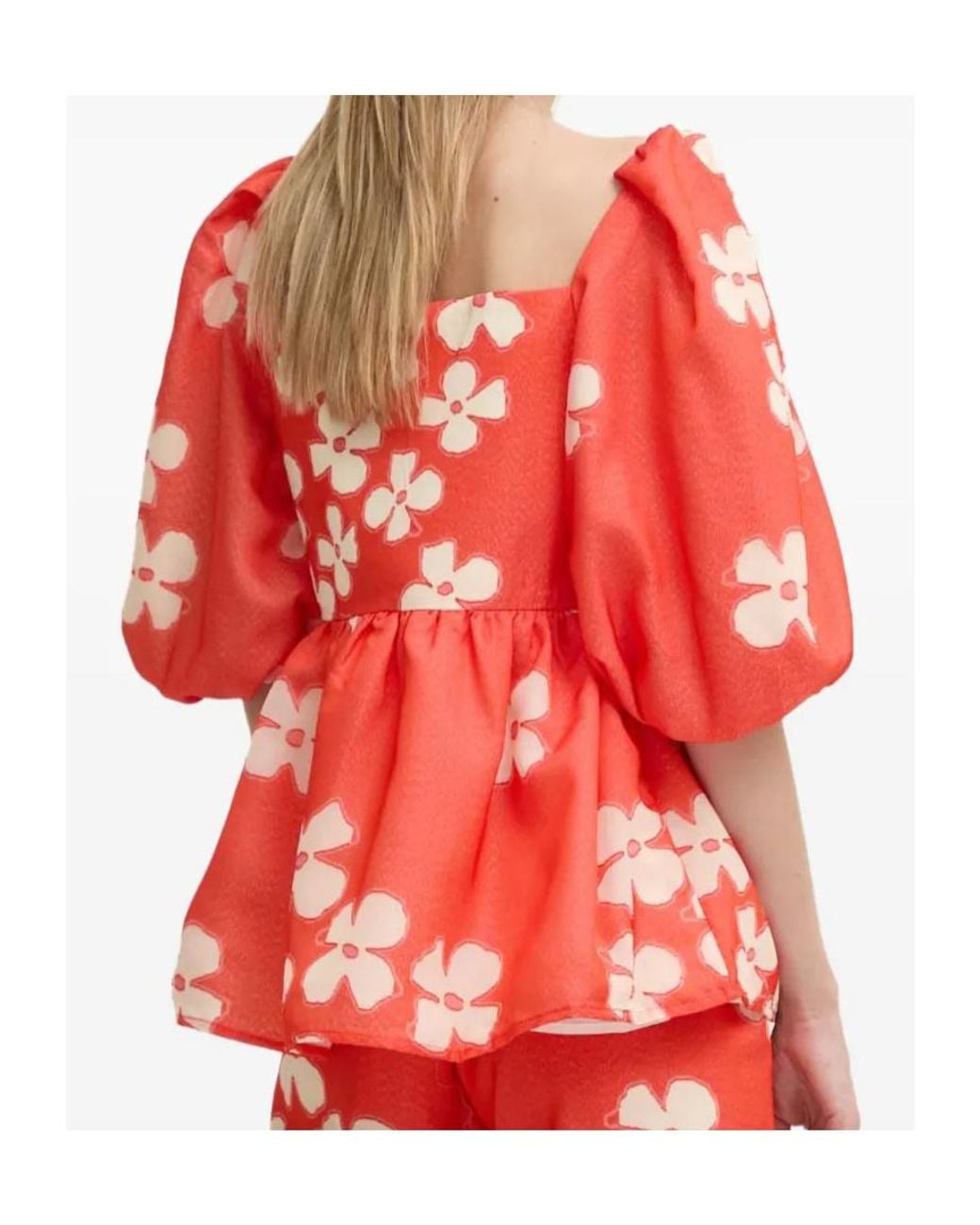 Stine Goya Red Square-Neck Floral-Pattern Blouse