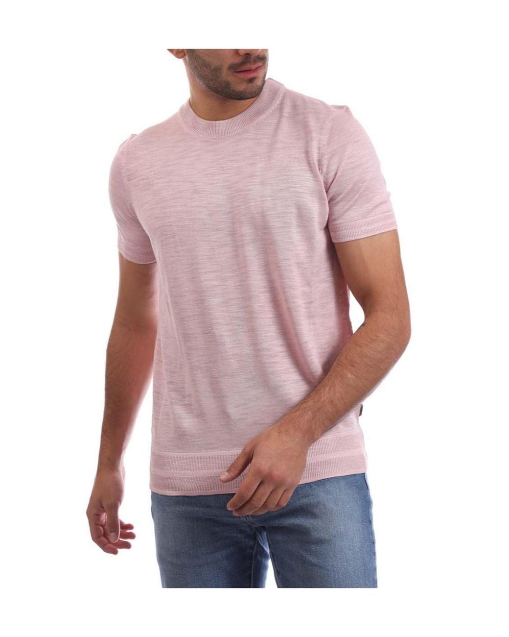Boss Pink Linen-Blend T-Shirt for men