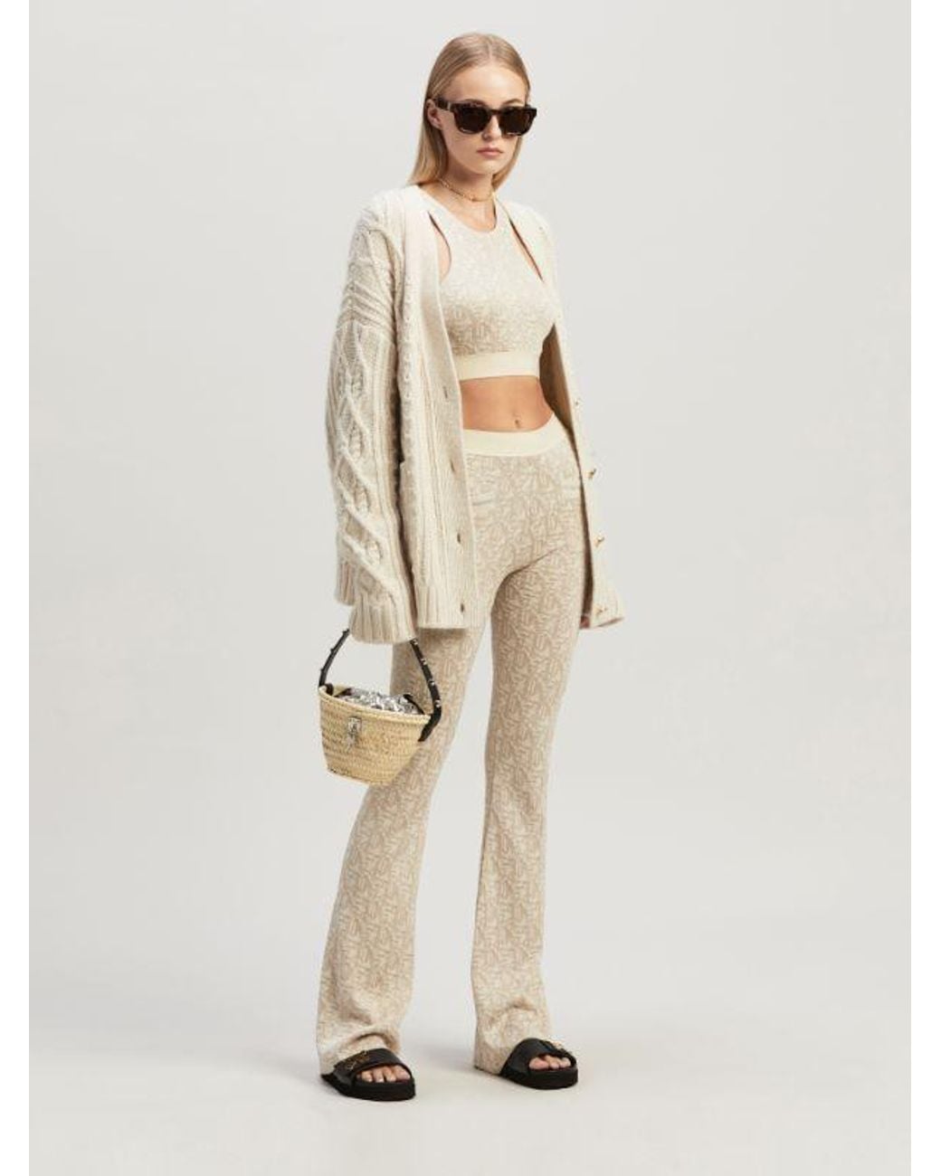Palm Angels Natural Monogram Jacquard Knitted Pants