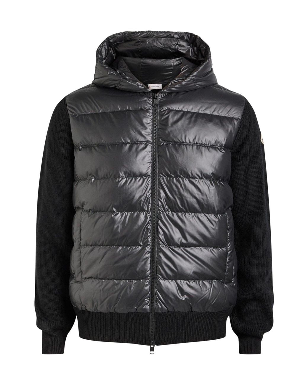 Moncler Black Hooded Patchwork Jacket for men